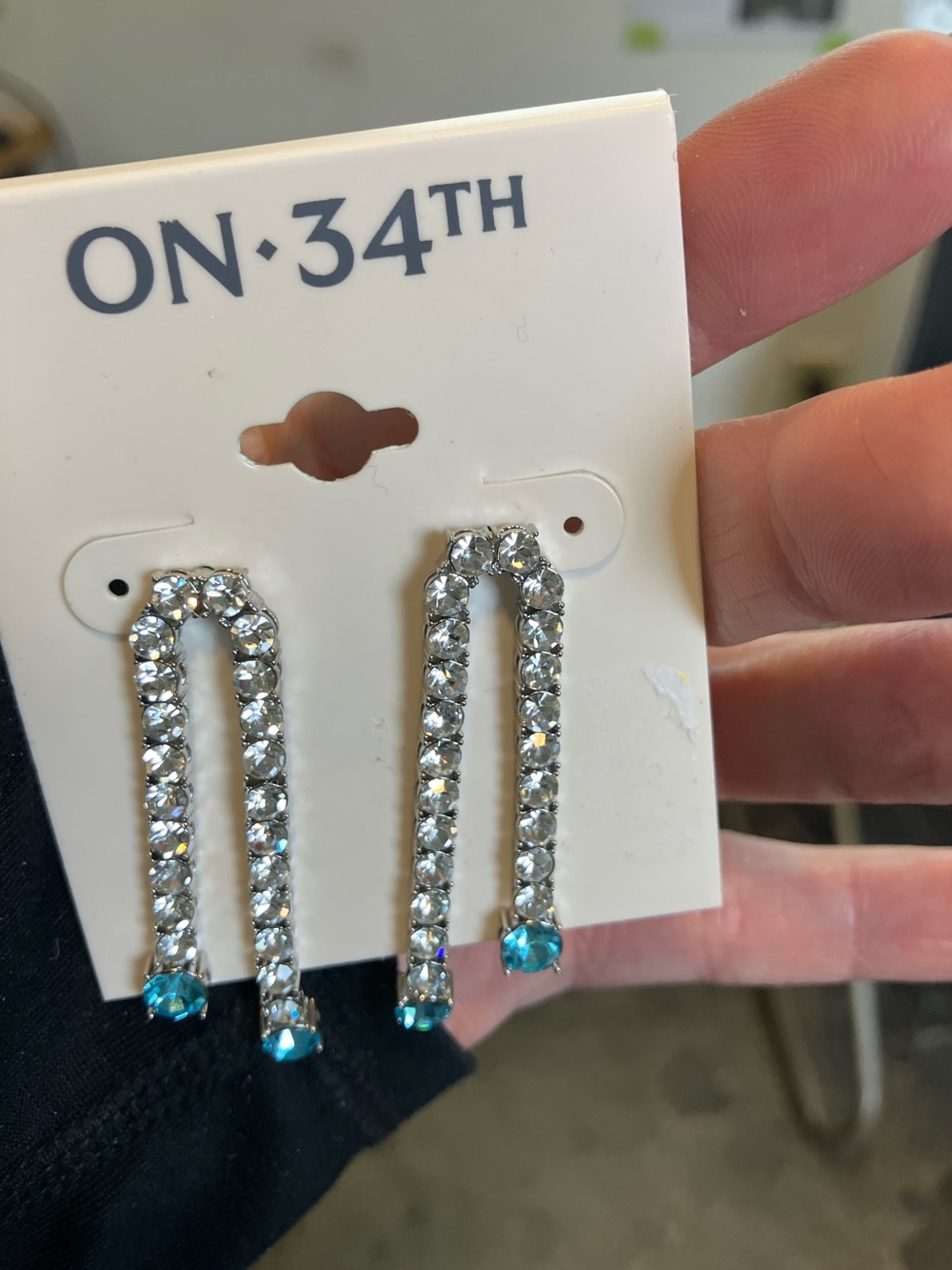 Silver Crystal Drop Earrings with Blue Accent